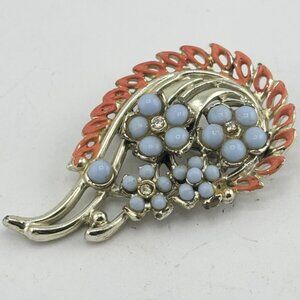 Vintage enamel rhinestone flower brooch pin